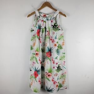 New Bellambra Linen Hawaiian Tropical Floral Sleeveless A Line Shift Dress